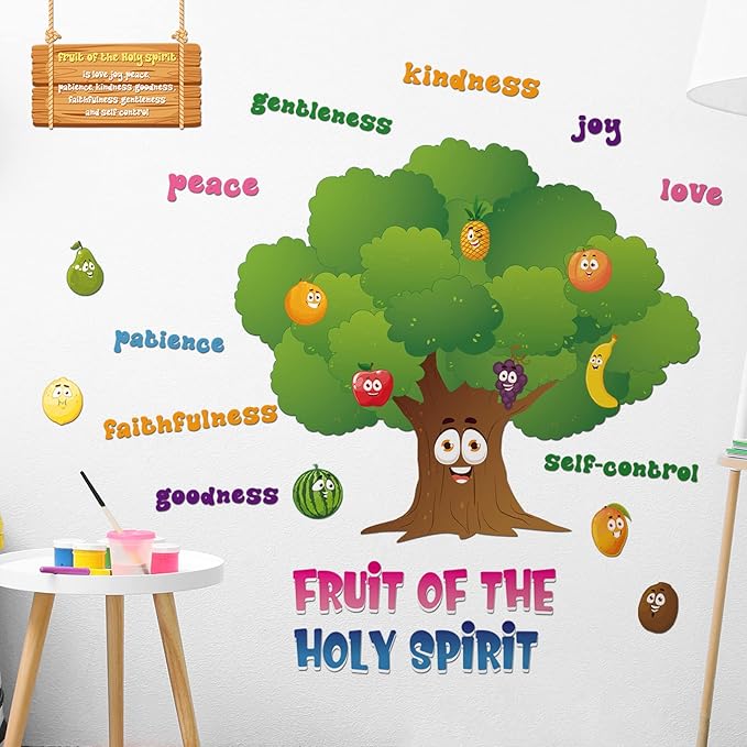 Pajean Fruit of The Spirit Decor Classroom Tree Bulletin Board Decorations Christian Religious Classroom Decor Bulletin Board Tree Cutouts for Elementary School Teacher Supplies