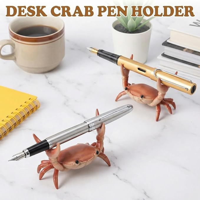 Desk Crab Pen Holder 4 Pack, Creative Weightlifting Crab Resin Pencil Stand Holder,Funny Office Desk Accessories for Home, School, Studio (Red)