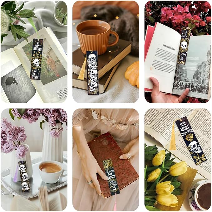 Peacoblue 30pcs UV DTF Bookmarks Transfer Stickers Wraps Skull and Gold for Women Men Reading, Waterproof Bookmarkers Decal(No Blank Bookmarks) for Acrylic Plastic Metal Blank Bookmark