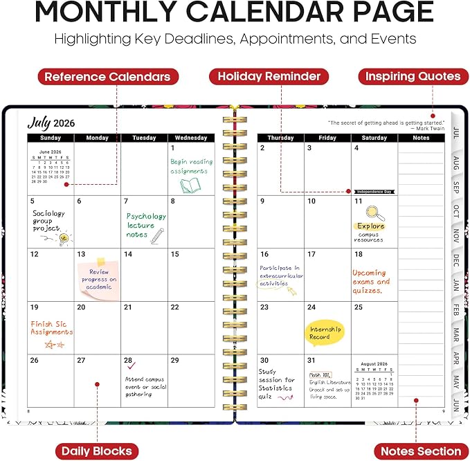 Planner 2026–2027, Weekly & Monthly Academic Organizer for School Year, Jul 2026–Jun 2027, Hardcover Planner with Tabs, Back to School Essential, 6.3" x 8.5", Night Garland