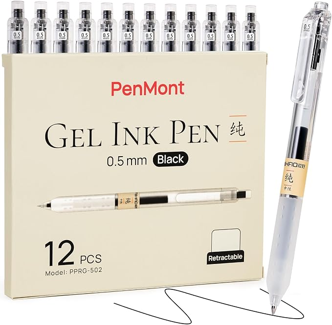 Retractable Gel Rollerball Pens, Japanese Style, Smooth Writing, Comfortable Grip, 0.5mm Fine Point, Black Gel Ink, For Journaling, Writing Pens, 12-Count Pack