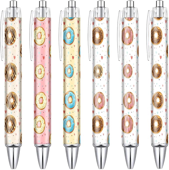 6PCS Donut Pattern Pens Set, Donuts Writing Pens, Cute Accessories Items Stationary, Perfect for School, Office Supplies, Party Gifts, Theme Notebooks, Sticky Notes, Desk Accessories