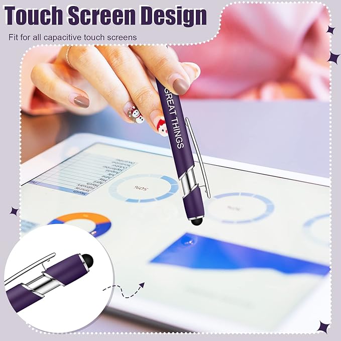 Zonon 12 Pcs Inspirational Pens Gift Set Funny Ballpoint Pen with Stylus Tip Motivational Graduation Gifts Bulk for Teacher Coworkers Nurse School Office Supplies(Dark Purple,Motivational Style)