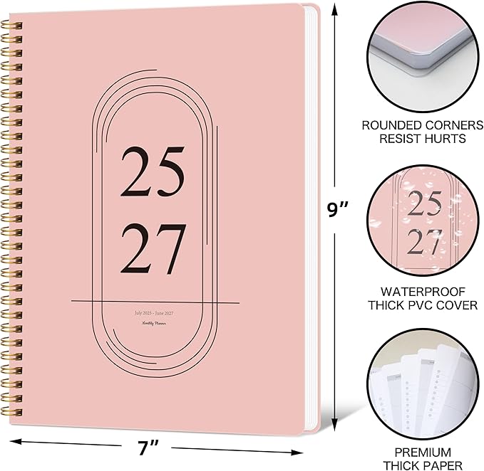 2026-2027 Monthly Planner, Jan 2026-June 2027, B5 (7" x 9"), 2 Year Monthly Planner, 24 month Calendar, Simple Calendar Planner Notebook Soft PVC Cover, Suitable for Schools & Offices, Pink