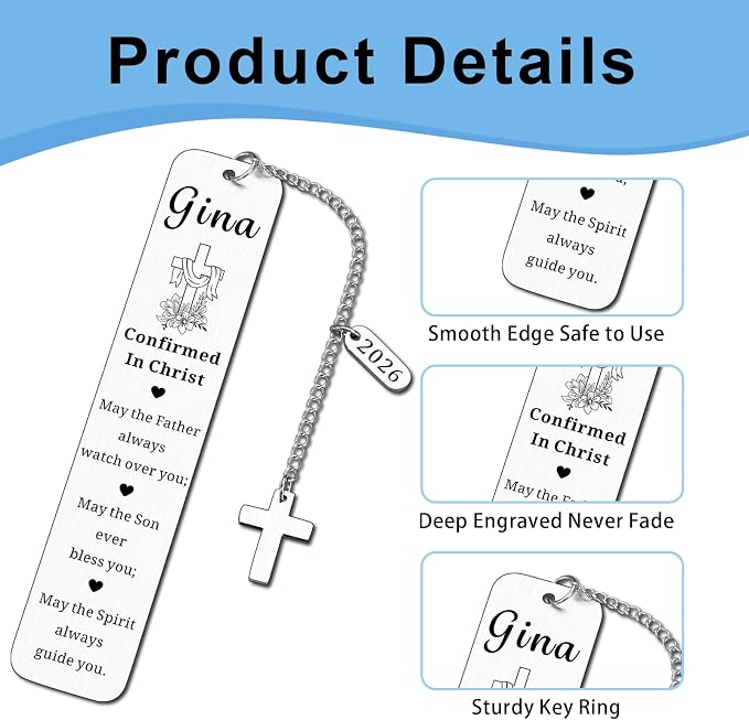 Confirmed in Christ Gifts Bookmark for Women Men, Confirmation Gifts for Girls Boys Teens, Custom Baptism Gift for College Girls Boys, Personalized Religious Bookmarks in Bulk, Easter Basket Stuffers