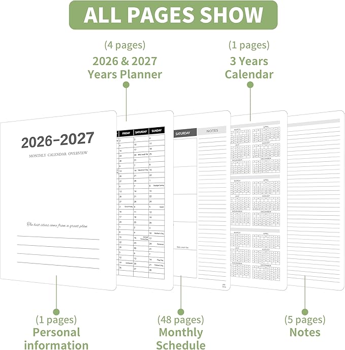 Monthly Planner 2026-2027, 2026 Calendar 24 Months Planner, Jan 2026 - Dec 2027, 8.6" x 11", Academic Calendar Hard PVC Cover with Spiral Bound, Perfect for School & Office for Women & Men