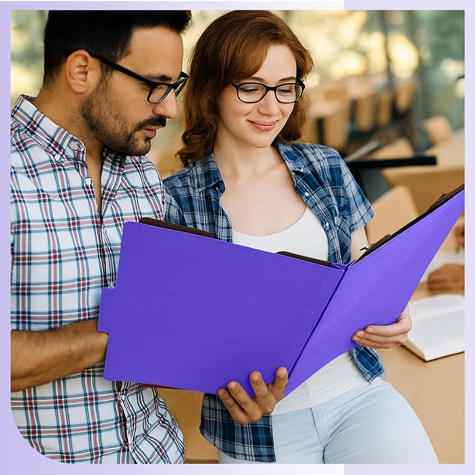 AmazingSpark 12 Pcs Legal Size Classification Folders 2 Divider, Bulk Pressboard File Folder with Expansion 2 Prongs Fastener Heavy Duty Office File Organizer for School Hospitals Home(Purple)
