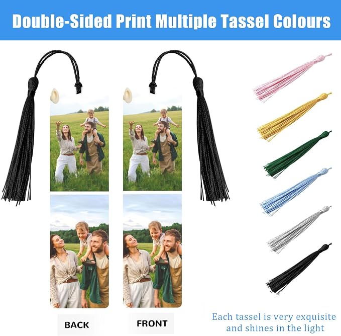 Custom Bookmark, Personalized Bookmarks Tassel with Photo Text Customized Double-Sided Book Mark for Women Men Book Lover Christmas Valentine's Day