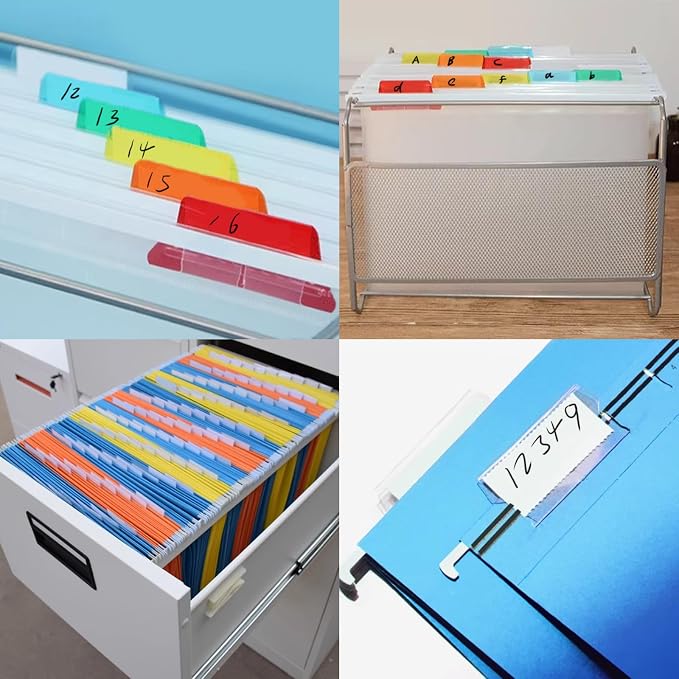 Hanging File Folder, 60 Sets File Folder Tabs and Inserts for Quick Identification Multicolored Plastic File Folder Labels for School and Home Use Office Supplies