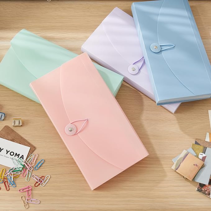 Y YOMA 4 Pack Coupon Organizer with 13 Pocket | Plastic Travel-Friendly Accordion Receipt Holder 10” x5.5” Expanding Folder for Small Bill Business Cards Tax Item Ticket, Pastel Design