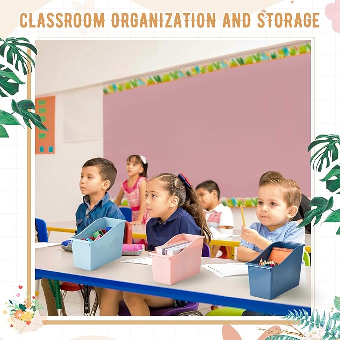 Geetery 24 Pcs Book Bin for Classroom with Labels Stackable Plastic Organizing Bins 11.5 x 5.4 x 7.5 in Book Holders Storage Bins Box Baskets for Classroom Library Home (Colorful)