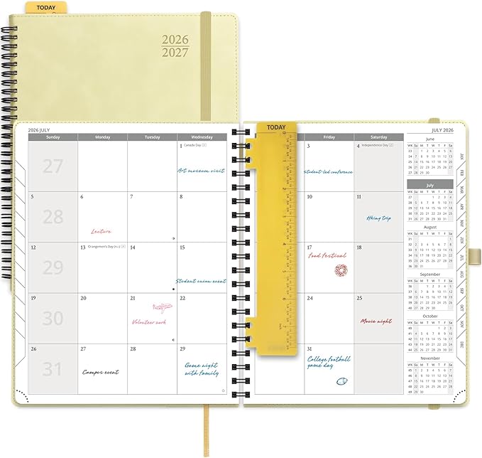 POPRUN 2026-2027 Monthly Planner, Large 8.5" x 10.5", 18 Month Calendar (July 2026 to December 2027) with Expense Tracker, Notes Pages, Sprial Bound, Leather Softcover - Beige