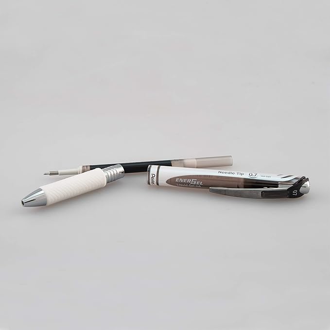 Pentel EnerGel Pearl RTX Retractable Liquid Gel Pen, (0.7mm), Medium Line, Needle Tip, Black Ink, Pack of 2 (BLN77WBP2A)