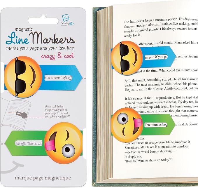 Gifts for Readers & Writers Linemarker Magnetic Bookmarks for Women & Men Crazy & Cool, Set of 2 Magnet Bookmark Clips, Magnetic Page Holder & Book Marker for Reading, Cute Bookmarks Design for Kids