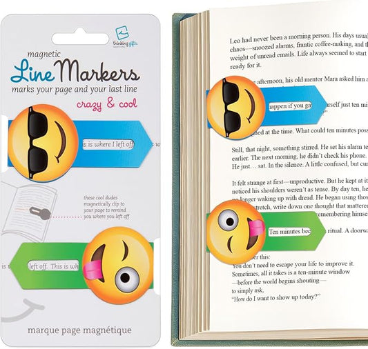 Gifts for Readers & Writers Linemarker Magnetic Bookmarks for Women & Men Crazy & Cool, Set of 2 Magnet Bookmark Clips, Magnetic Page Holder & Book Marker for Reading, Cute Bookmarks Design for Kids