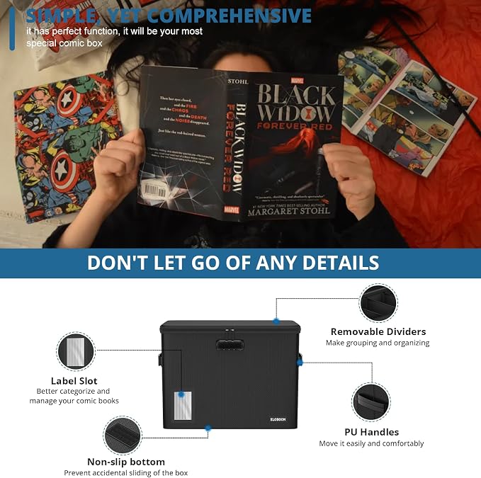 Graded Comic Book Storage for 30 Comics, Fireproof & Water-Resistant & Moistureproof Stackable CGC Comic Book Box with Label Window and Lock, Comic Book Case with Internal Triple Dividers