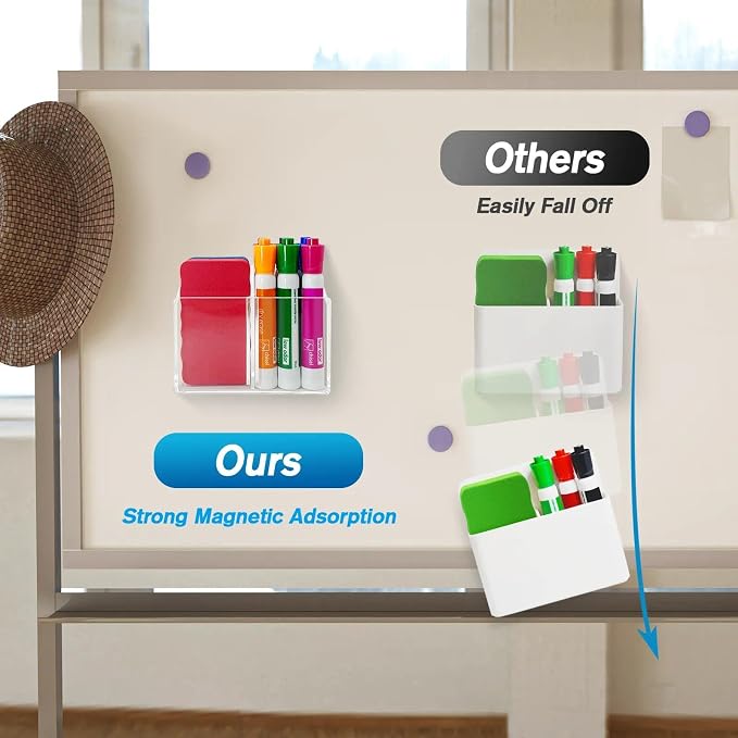 Magnetic Dry Erase Marker Holder, Clear Acrylic Magnetic Pen Marker Holder for Whiteboard, Fridge, Office, Home, Desk Locker Organizer Accessories