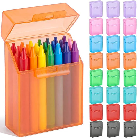 Clabby 24 Pcs Plastic Crayon Organizer Case for 24 Count Crayons Kids Art Supply Storage Box with Lid, Portable Holder for Classroom Home Travel, Fits Standard 24-Pack Crayon (Colorful)