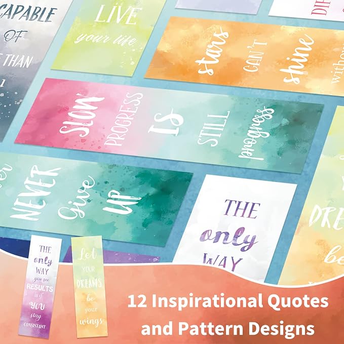 12 PCS Inspirational Bookmarks for Women Men, 12 Styles Encouraging Bookmark for Kids Students, Positive Bookmarks Bulk for Reading Lovers Teachers School Home