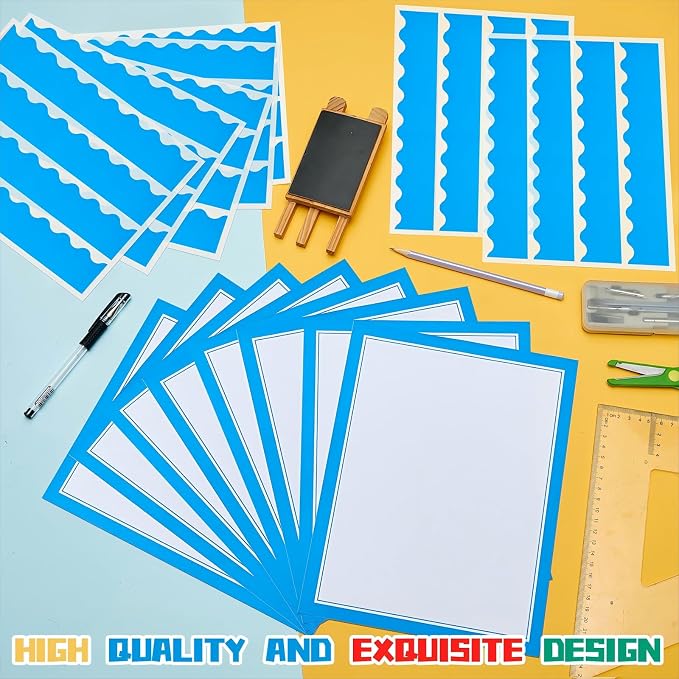 Henoyso 100 Pcs Science Fair Board Supplies Back to School Include 80 Trim Scalloped Bulletin Borders 20 Project Printable Adhesive Paper for Classroom Office Display(Blue)