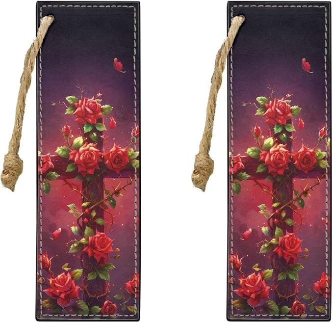 Red Rose Cross Bookmarks for Men Boy, Cool Bookmarks, Blue Rose Book Marks for Adults Kids Funny Bookmark for Women Men