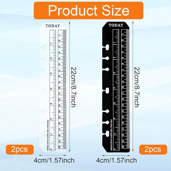 4 Pack A5 6 Holes Page Marker Ruler, Notebook Ruler Pouch Pagefinder Measuring Rulers Plastic Binder Rulers DividerRuler, A5 Measuring Tools Set for Notebooks, 8.7x1.8 Inch, Black Transparent
