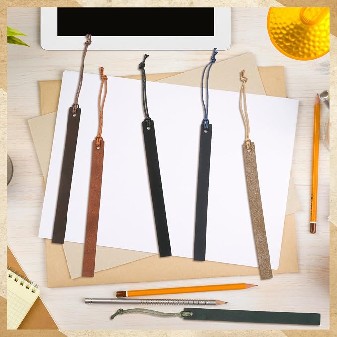 Kosiz 12 Pcs Leather Bookmarks Colorful Engravable Blank Leather Bookmarks Back to School Gifts for Men Women Teachers Students Book Lovers Reading Supplies(Vintage)
