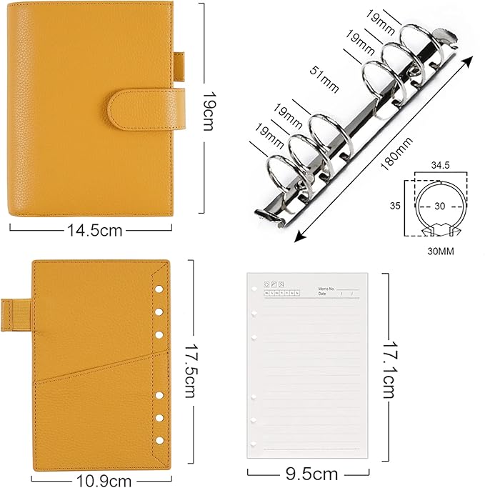 Moterm Personal Luxe Rings Planner - Genuine Leather Binder Organizer (Pebble-Mustard, 30mm Ring)