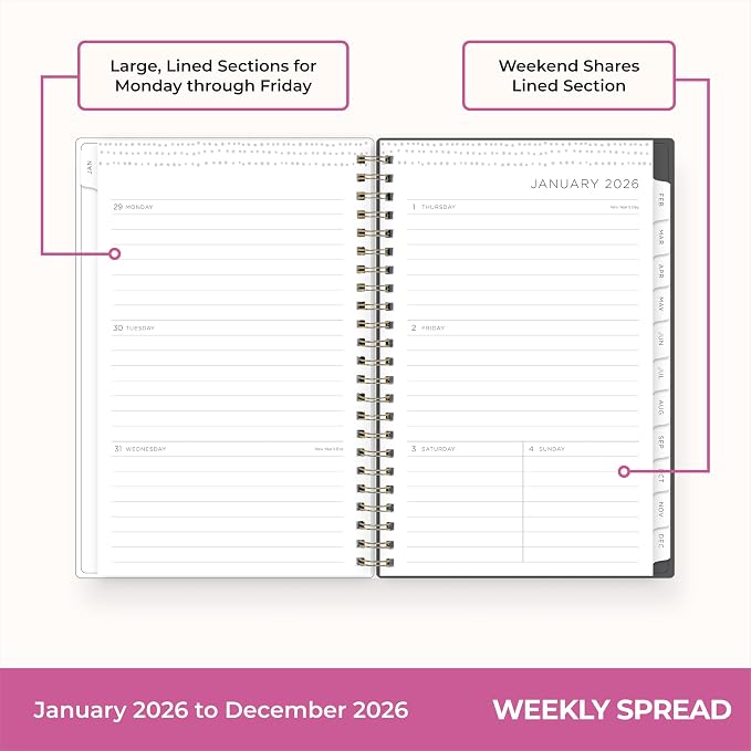 Blue Sky Kelly Ventura 2026 Weekly and Monthly Planner Calendar, January 2026 - December 2026, 5" x 8", Flexible Cover, Laminated Tabs, Durable Twin Wire Binding, Storage Pocket, Midnight Garden