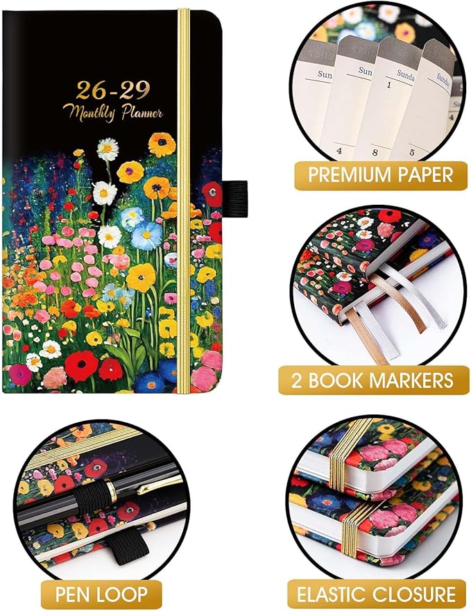 Pocket Calendar 2026-2029 - 3-Year Monthly Pocket Calendar from July 2026-June 2029, 6.4" x 3.8", 2026-2028 Pockets Calendars for Purse, Monthly Planner with Bookmark