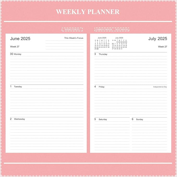Tiankool Planner 2026, Jan 2026 - Dec 2026 Weekly Monthly Planner with 12 Monthly Tabs and Elastic Closure, Inner Pocket, Round Corner,5.8" x 8.25"- Pink
