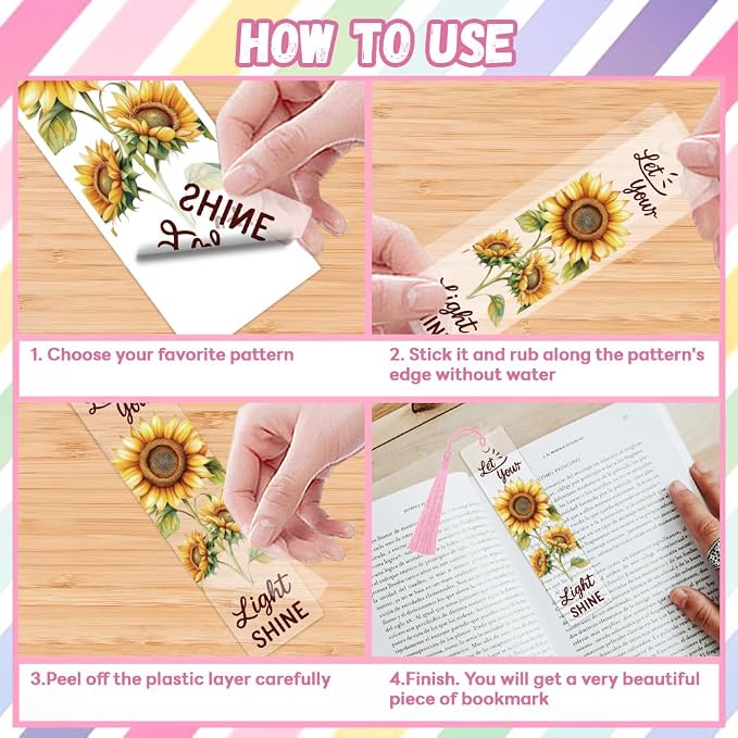 Peacoblue 30pcs UV DTF Bookmarks Transfer Stickers Wraps Sunflower Series for Women Men Reading, Waterproof Bookmarkers Decal(No Blank Bookmarks) for Acrylic Plastic Metal Blank Bookmark