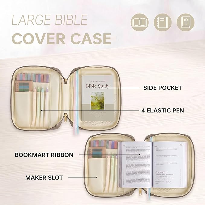 Bible Cover Bible Book Cover Bible Case for Women Canvas Carrying Case Book Protector Quilted Vegan Leather Bible Covers Study Supplies Accessories (Elephant Gray, One Size)