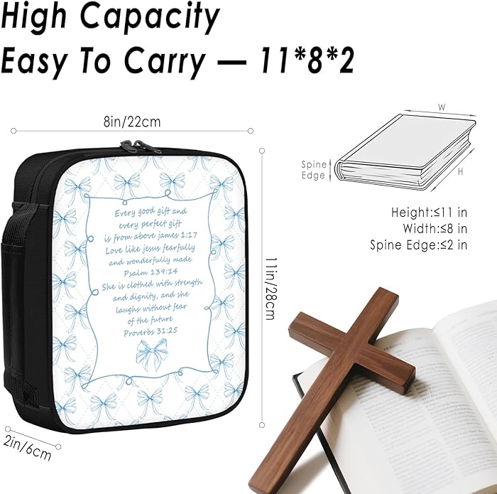 Bible Cover for Women, Bible Holder, Bible Cover With Handles, Bible Carrying Case, Bible Bags With Zipper and Pockets