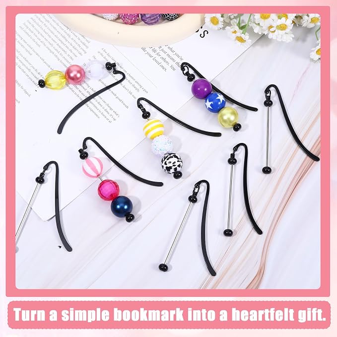 12Pcs Beadable Bookmarks, DIY Metal Bookmark Making Kit, Bar Blank Bookmarks to Decorate, Beadable Items, Modern Craft Jewelry Pendant Charm Gifts for Book Lovers Teacher Student Office Supplies