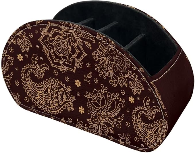Brown Paisley Pattern Remote Control Holder with 5 Compartments, Office Desk Organizers TV Stand Decor/Nightstand Accessory Remote Caddy,Storage for Cosmetic Brushs/Pens