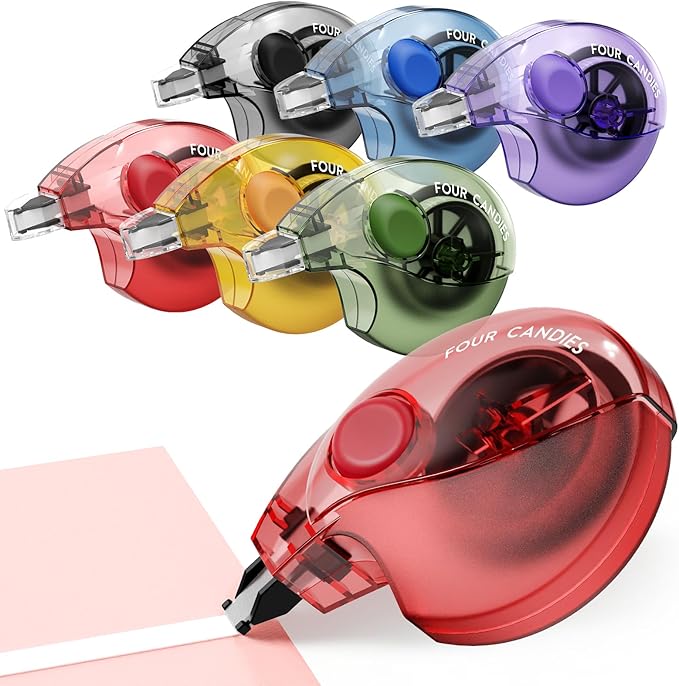 Four Candies Silent Correction Tape, White Correction Tape 6 Pack, 26.2ft, Ergonomic Easy-to-Use Applicator, Fast Clean Instant Corrections, Smooth High-Opacity Tear-Resistant Office & School Supplies
