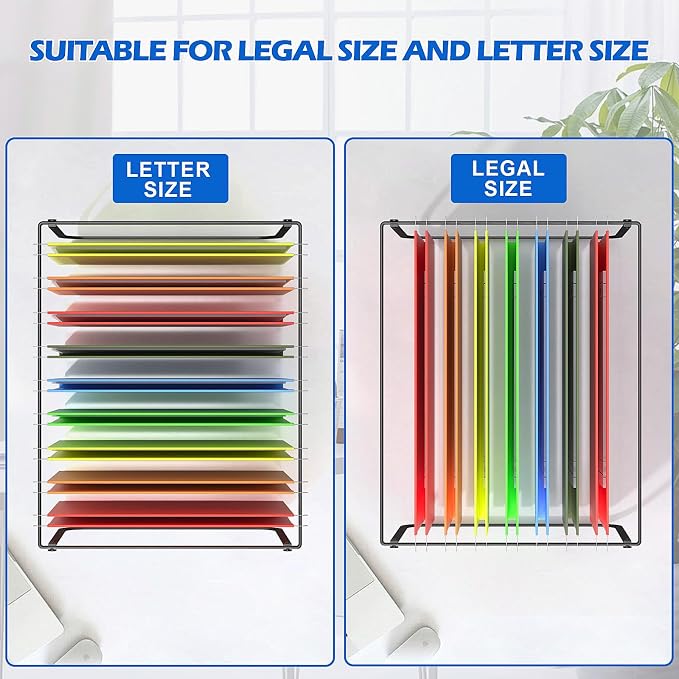2 Packs Legal/Letter Size Hanging File Folder Frame, Desk Organizer Destop Files Frame, Hanging Folder Holder/Rack for Filing Cabinet File Drawer, 14.5"D x 11.8"W x 9.2"H , Black