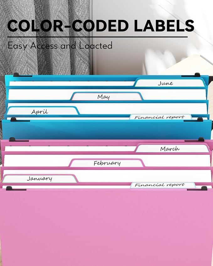 Ansook Plastic Hanging File Folders Letter Size, Expandable 4 Inch File Folders with 1/5-Cut Tabs, Pastel Hanging File Folder Organizer for for Filing Cabinet, Bulky Files & Medical Charts - 6 Pack