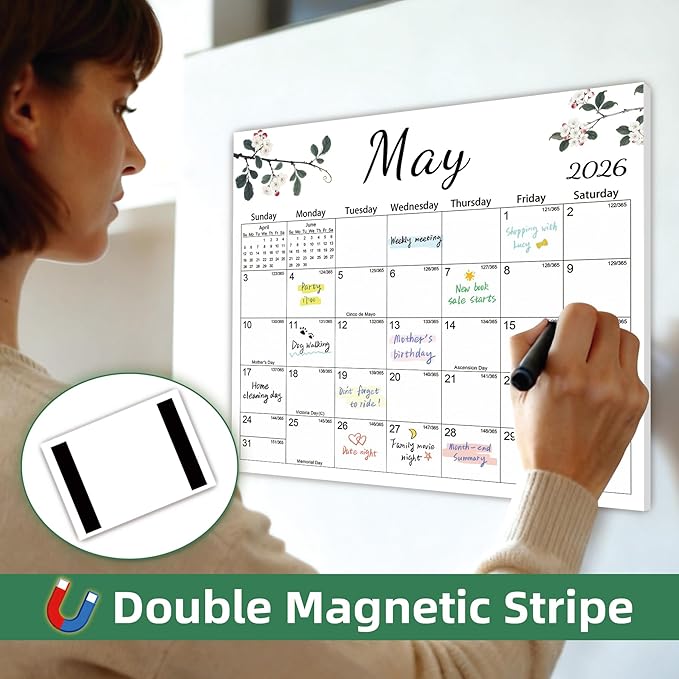 Magnetic 2026 Calendar for Refrigerator, Fridge Magnet Calendar from Dec 2025 to Dec 2026, Aesthetic Family Kitchen Large Paper Calendars with Floral Design, Tear-off Pad for Planners & Organizers (12.6"x11")