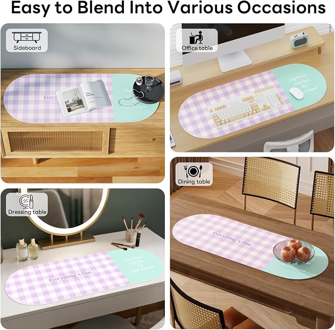 Checkered Pattern Desk Pad Protector, 35.5 x 13'' Aesthetic Mouse Mat for Desktop, Waterproof PU Leathe Non-Slip Desk Writing Pad for Office and Home, Purple and Blue