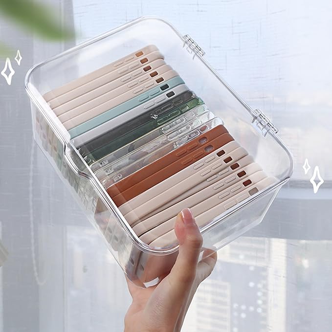 Clear Storage Bins, Plastic Storage Container with Lids Desk Organizers Clear Marker Organizer Desktop Office Supplies for Home Office (Transparent)