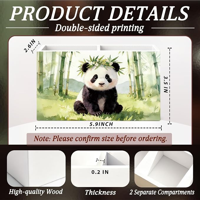 Panda Pen Pencil Holder for Desk Cute Panda Gifts for Women & Kids，Cute Wild Animal Wooden Box Sign Decorations for Kids Room Home Office Desk Tabletop