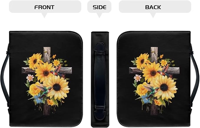 Bird Flower Cross Bible Covers for Women Bible Holder Case Large Size with Handle Waterproof Bible Protector PU Leather Bible Organizer Bag for Men