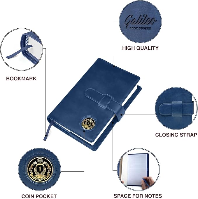 GALILEO® Single AA Big Book Cover | PU Leather AA Book Covers for Hardcover | Medallion Holder | AA Gift | Alcoholics Anonymous | Premium Design (Plain/Coin Pocket/Navy Blue)
