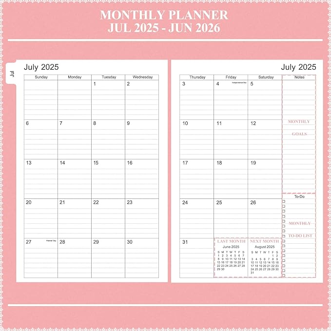 Tiankool Planner 2026, Jan 2026 - Dec 2026 Weekly Monthly Planner with 12 Monthly Tabs and Elastic Closure, Inner Pocket, Round Corner,5.8" x 8.25"- Pink