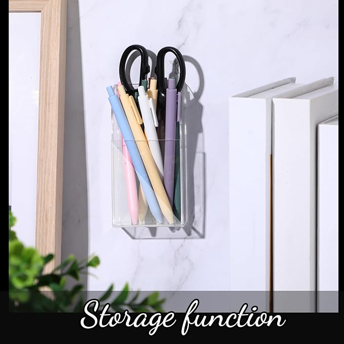 TaoBary 2 Pack Wall Remote Control Holder Clear Acrylic Wall Pen Holder Media Organizer Storage Box Single Compartment for Pencil Marker Makeup Brush Marker Phone File