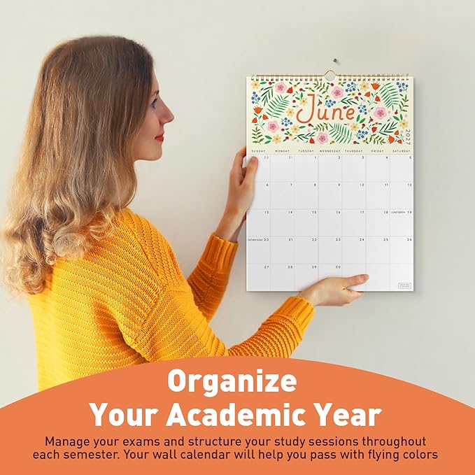 S&O Five Color Floral Wall Calendar from January 2026-June 2027 - Tear-Off Monthly Calendar - 18 Month Academic Wall Planner - Hanging Organizer to Track Anniversaries & Appointments - 13.5"x10.5”in