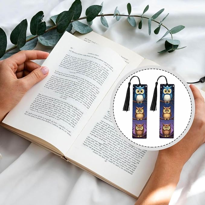 Funny Owl 5 Pcs Bookmarks Cute Owls Standing Tree Branch Wooden Bookmarks with Tassel for Students Reader Teachers Book Lovers