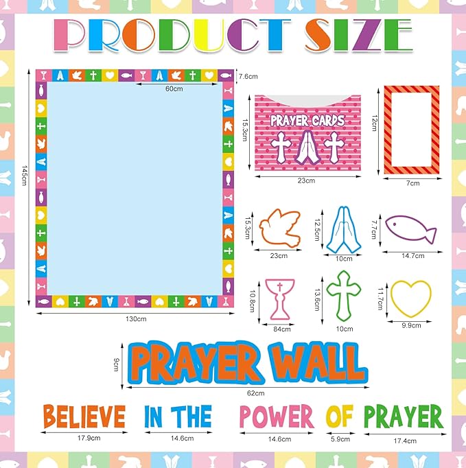 Geelin 184 Pcs Prayer Wall Bulletin Board Set Cork Board Religious Decor Rainbow Christian Bulletin Board Sets Sunday School Decorations for Classroom School Church Home Blackboard Chalkboard Wall